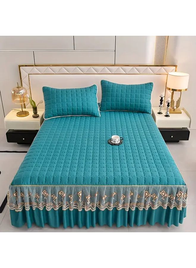Light Gray Bedding Set 3pcs Quilted Edge Bed Skirt Pillowcases Mattress Protector 38 98x74 8 Inch - Image 5